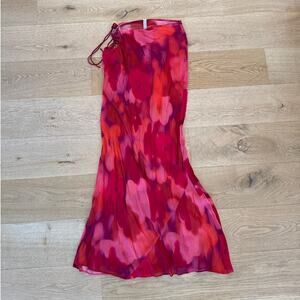 Bydee - Odessa Maxi Skirt in Floresta Red Orange & Pink